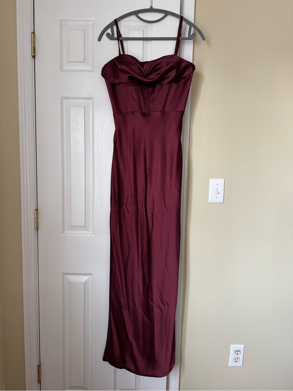 Revelry Wine Satin Maxi Dress with Sweetheart Bodice